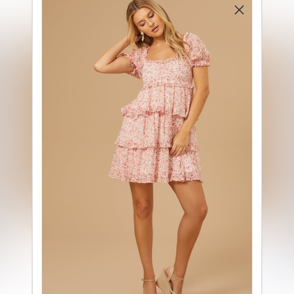 Altar'd State Pink Floral Tiered Mini Dress